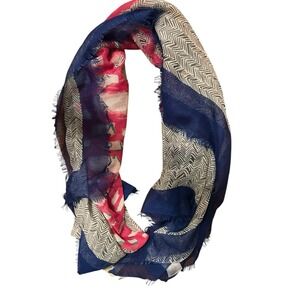 Kookai Navy Blue, Cream & Red Patterned Lightweight Scarf